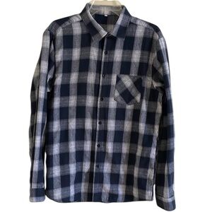 TARTAN PLAID FLANNEL LONG SLEEVED BUTTON DOWN SHIRT Size  L Black Gray White
